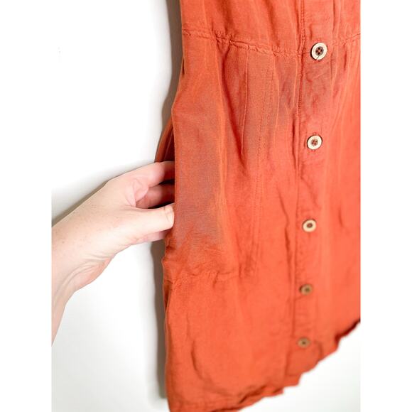 Maeve Linen Twist Front Mini Dress XS Burnt Orange Tie Back Bow Cottagecore - Picture 7 of 12